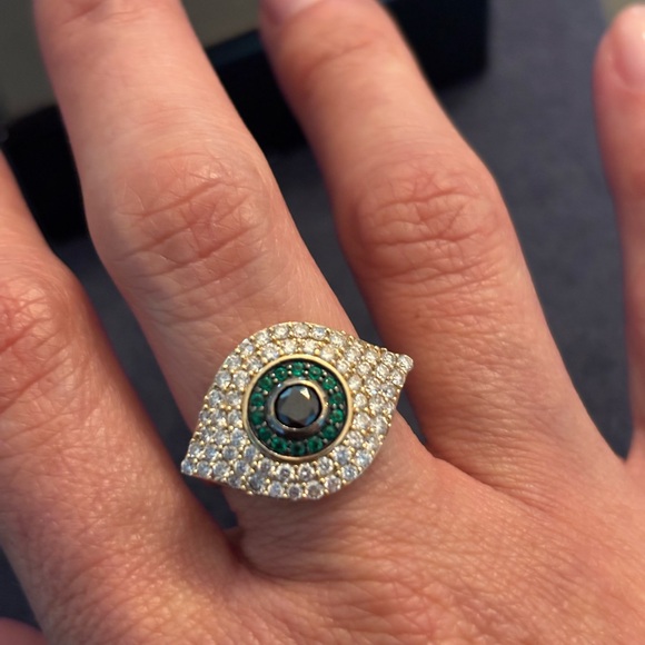 18K Gold Evil Eye Ring - Diamonds, Size 6